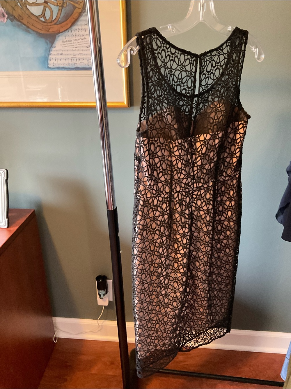 Ann Taylor Black Lace Overlay Dress with Rose Metallic Underlay